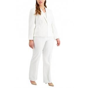 NEW LE SUIT notched collar blazer with mid rise zipper pantsuit in vanilla ice